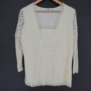 Cato Womens Mesh Lace Top Sz 14/16 W Ivory Fairy Coquette Clean Girl Babydoll